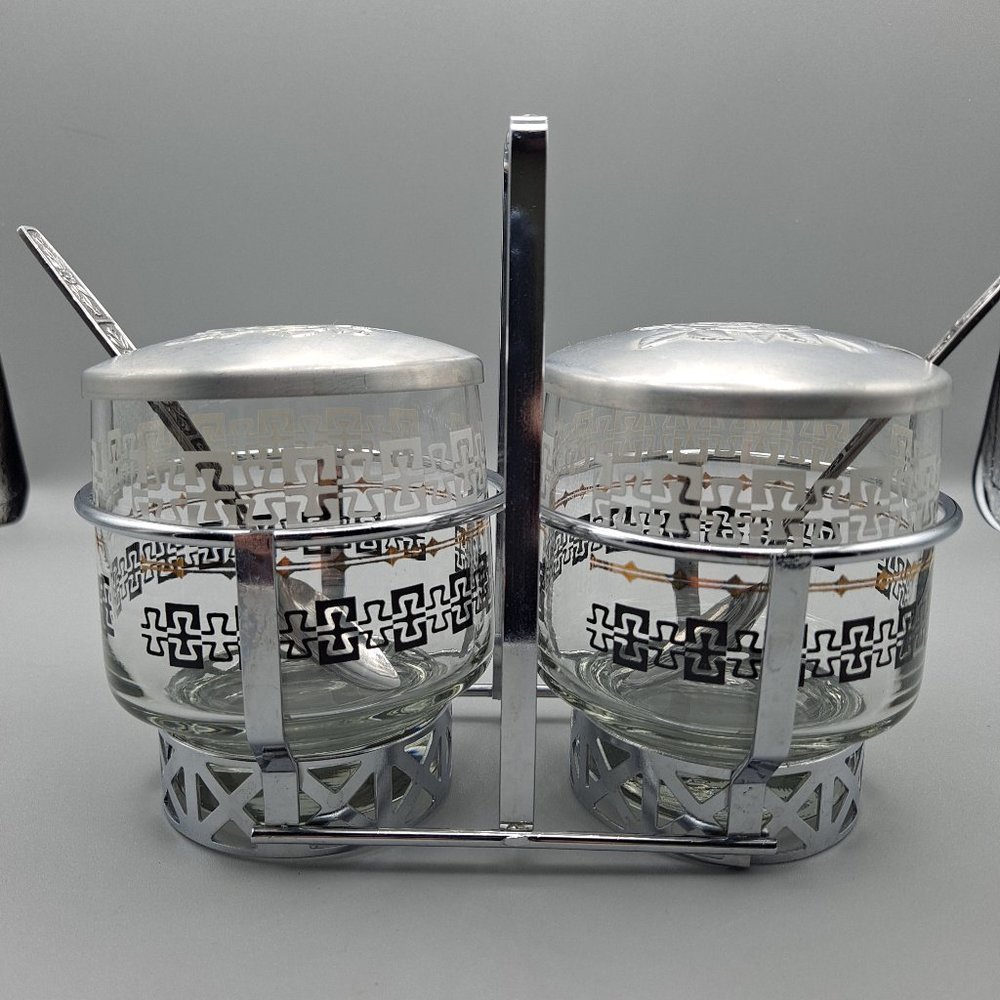 Vintage Libby Glass Double Condiment Caddy Mid-Century Modern Style